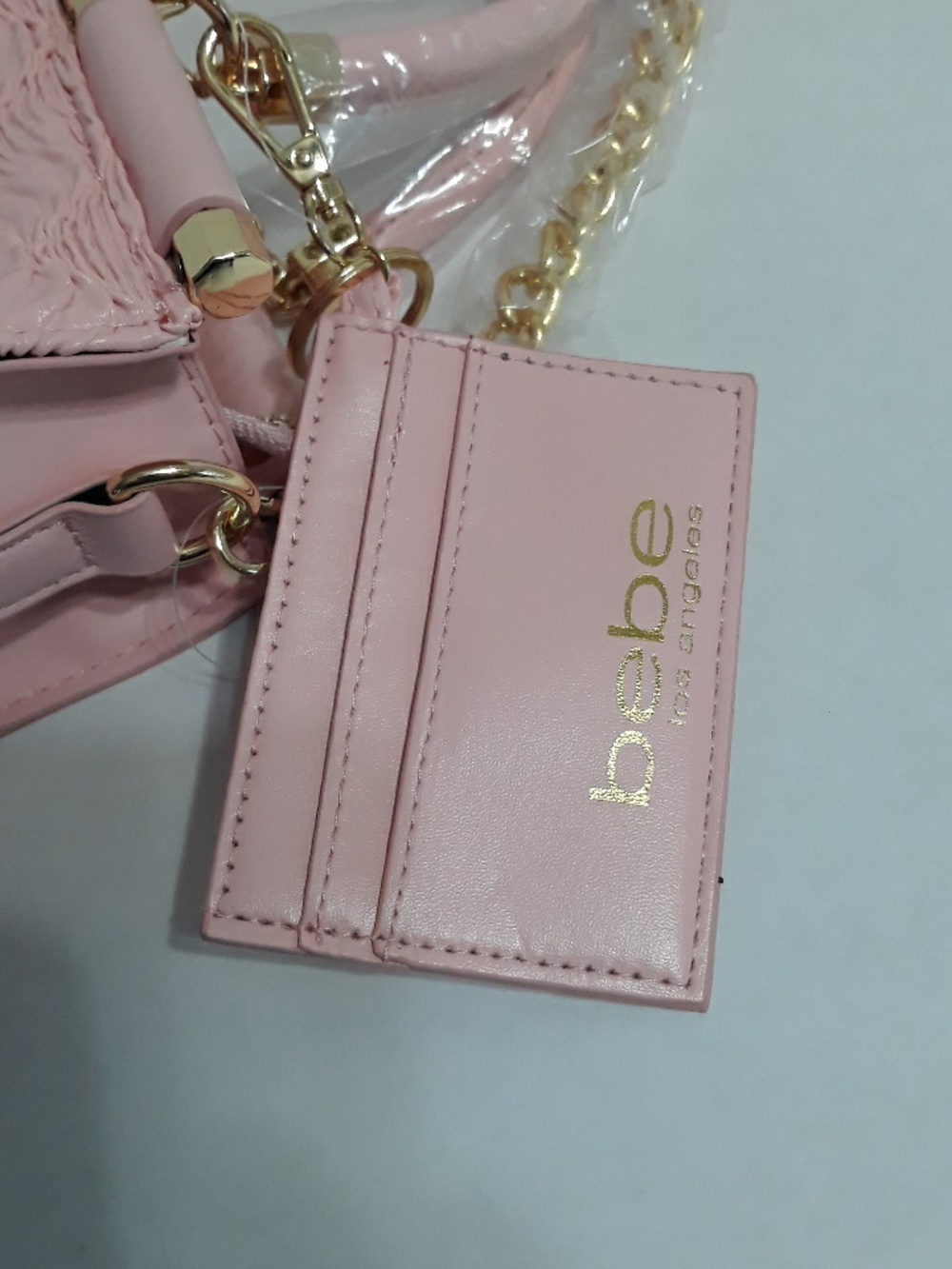 BEBE NOLA Pink Textured Satchel with Card Holder and Gold Accents *NWT* - Picture 5 of 7